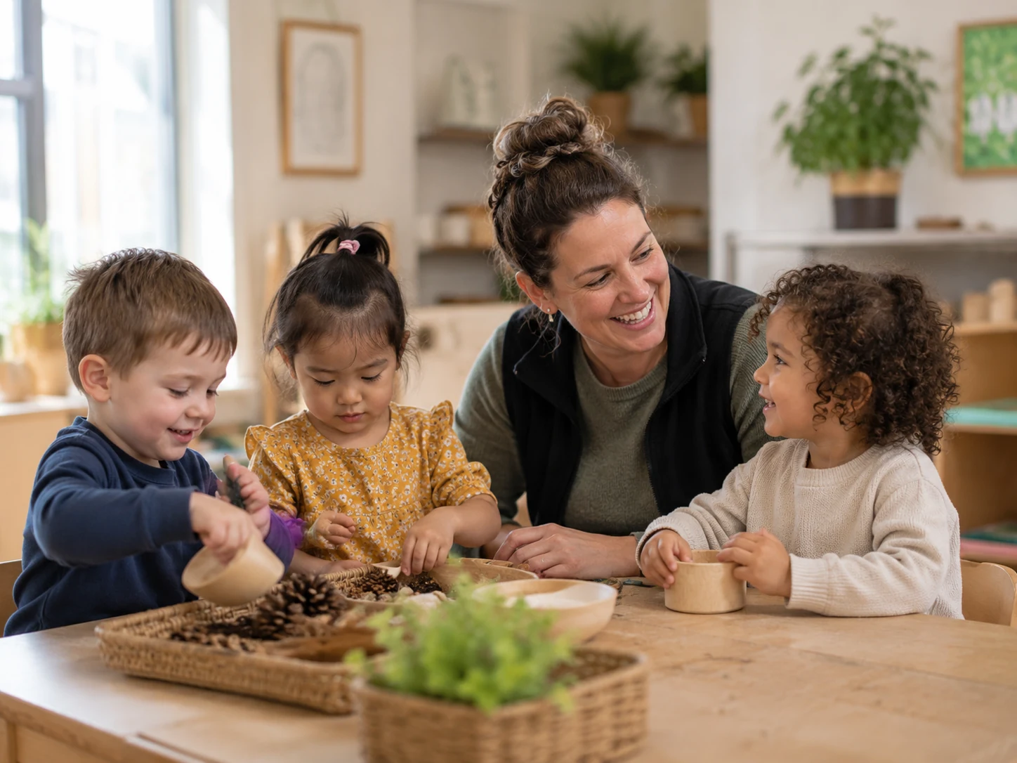 Teacher caring for a small group of children