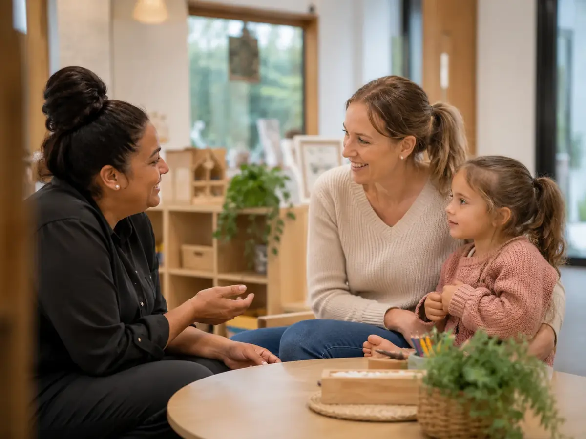 Eden Terrace childcare teacher speaking with a family